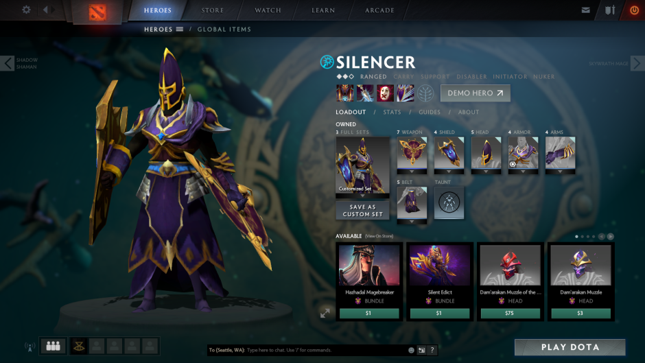 Silencer is my personal favorite hero in DOTA2 because he is incredibly versatile. He can support, he can hard carry, has powerful nukes, some of the best disables in the game and Valve has steadily improved his place in the roster over time. He’s never been nerfed to hell because he is rarely a big part of competitive meta. I bought several sets for him and even sold a few things back when you could. If only there was a DOTA RTS featuring Silencer… *sigh*