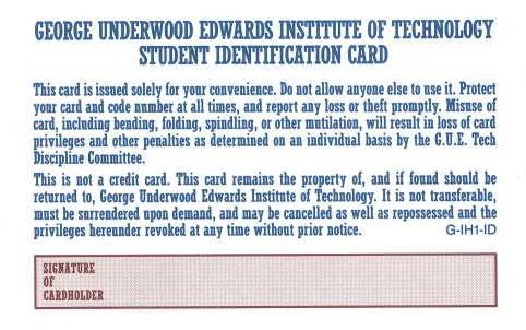 G.U.E. Tech student ID card (back)