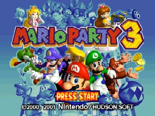The game's title screen with the Mario Party crew.