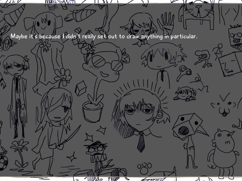 So he drew a shitton of Rin. (And some Emi, Slasher Hanako, Yuuko Plant, Vampire Tank Misha, and I think Jester Kenji?)