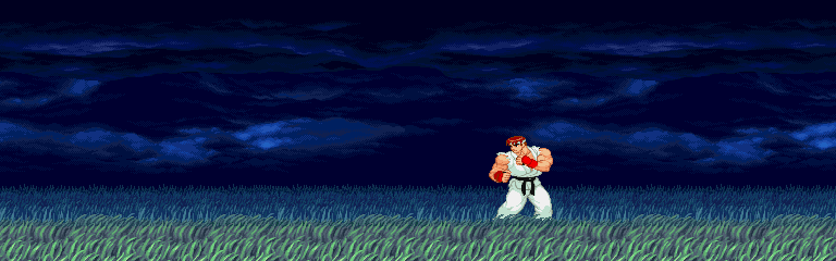 The Ryu vs. Sagat stage from Alpha 2