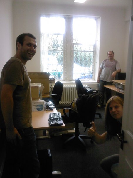 The company's humble beginning in the world's smallest office.