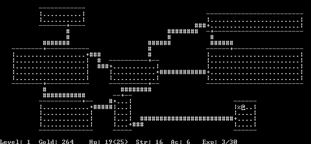 That's Rogue. When I said the original roguelikes were simplistic looking, I wasn't kidding around.
