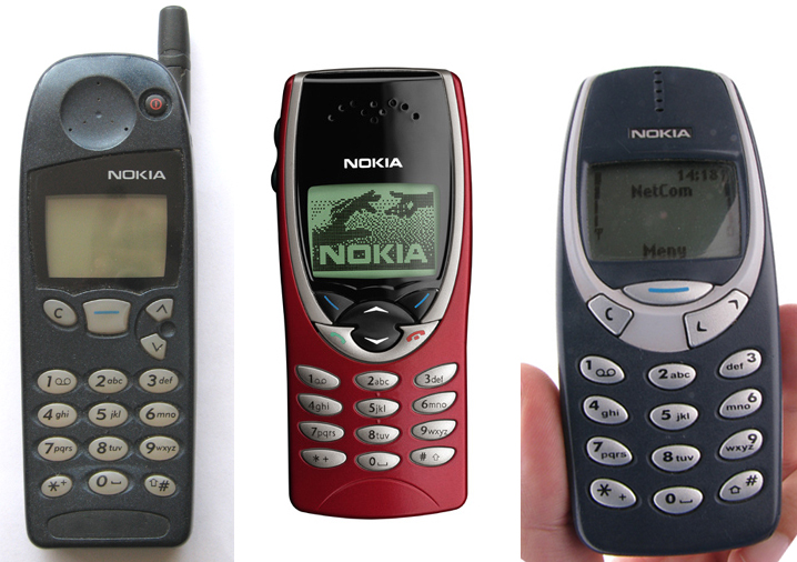 These were some of the cell phones Nokia was producing in 1998, 1999 and 2000, courtesy of Webdesigner Depot.