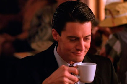 Twin Peaks, FBI Agent Dale Cooper enjoys his coffee.