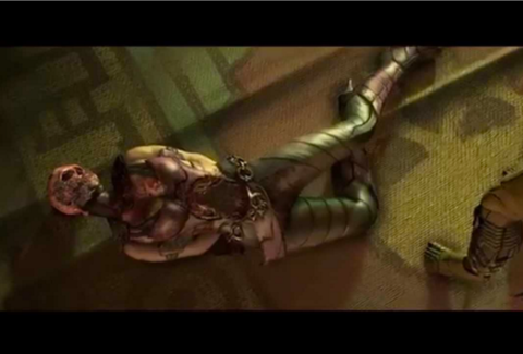 Mileena after being executed by D'Vorah. A swarm of bugs devoured her face.
