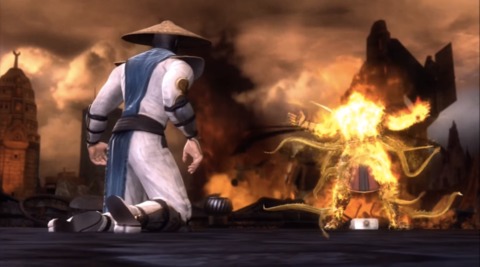 The Elder Gods destroying Shao Kahn at the end of MK9.