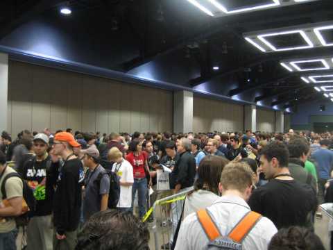 A fraction of the people waiting to hear Ken Levine speak.