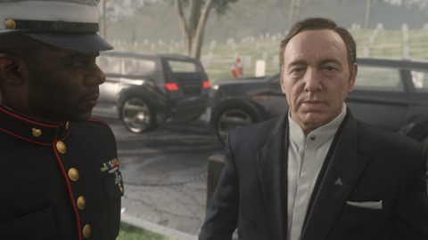 Cutscene Spacey is incredibly lifelike, in-engine Spacey... close, but those eyes are like staring into the abyss