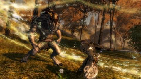 A human warrior using Dual Strike with two axes.