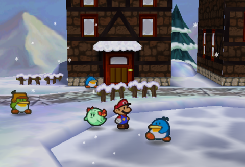 Mario and Bow in Shiver City.