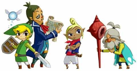 From the left, Ciela, Link, Linebeck, Tetra, and Oshus