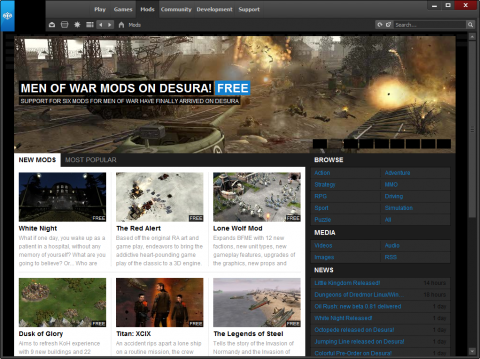 Desura has both games and game modifications (mods)