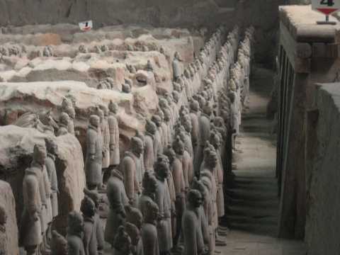 The Terracotta Army stands as a monument to the tomb of unified China's first emperor, Qin Shi Huang.  