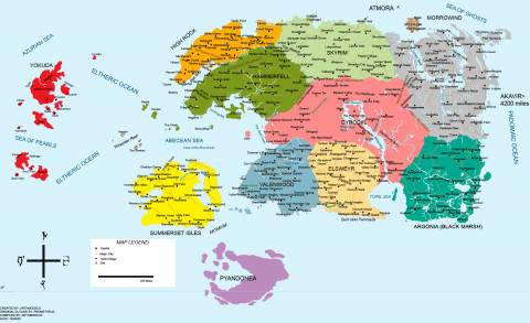 A detailed map depicting the continents of Nirn