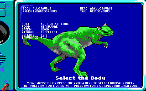 The dinosaur creation screen.