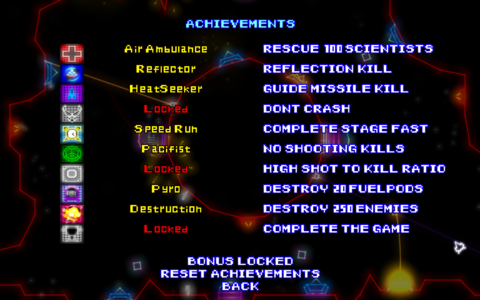 The achievements screen