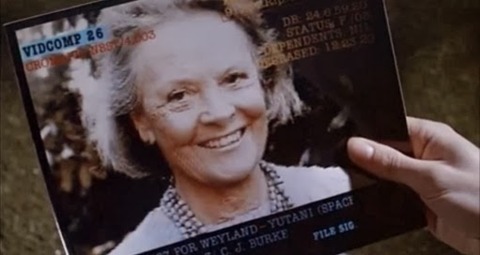 Amanda Ripley's obituary, shown to Ellen Ripley in Aliens