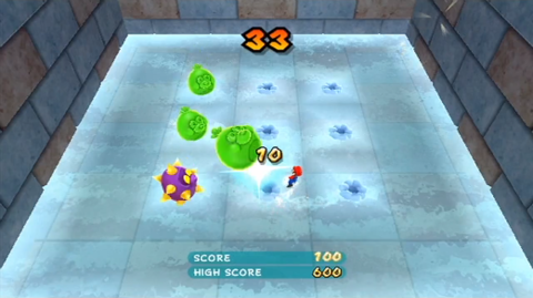 Mario skates along and bumps into the Gummits in the challenge. 