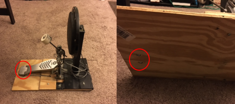 My kick pedal, showing pedal attach points beneath its base