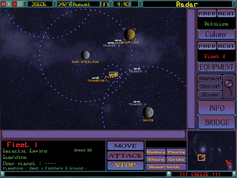  The starmap is an overhead view of the in-game world, giving info on owned planets, events and fleet movements.