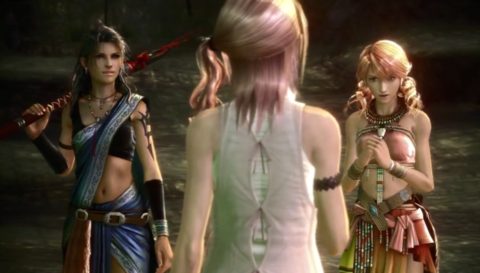 Fang and Vanille appearing before Serah in FFXII-2.