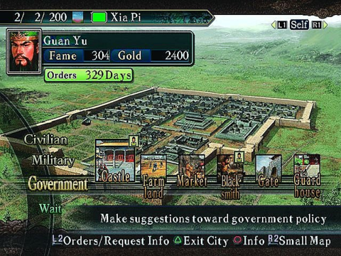      Gameplay in RTK 10, showing Guan Yu inside of a city. 