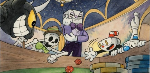 I know that this is a story cut scene from Cuphead, but I actually see this image as somewhat symbolic to Studio MDHR's gamble for Cuphead. Only difference is Cuphead loses his bet and Studio MDHR succeeds.
