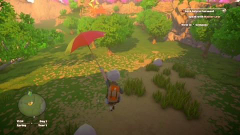 Yonder also has a paraglider type mechanic except it's automatic and never explained. You can just glide down from heights like Mary Poppins, okay? That's just how it is.