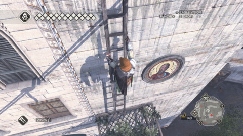Like Altair Ezio can climb ladders. Unlike Altair he is in a bright, colorful, world. 