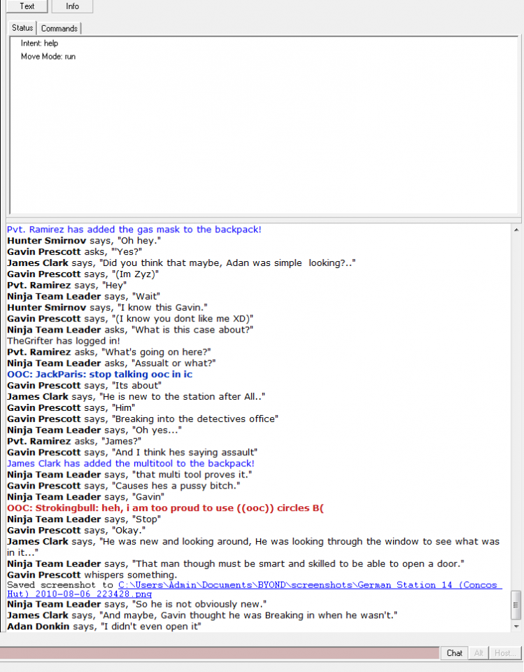  Sample of the chatbox; admittedly not the best of RPing but hey it works