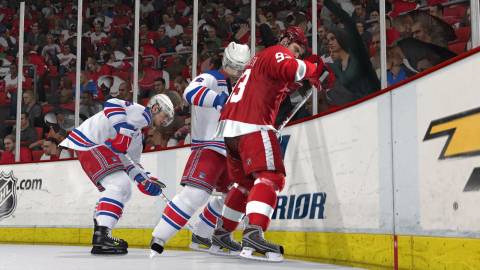  A Detroit player gets pinned. 