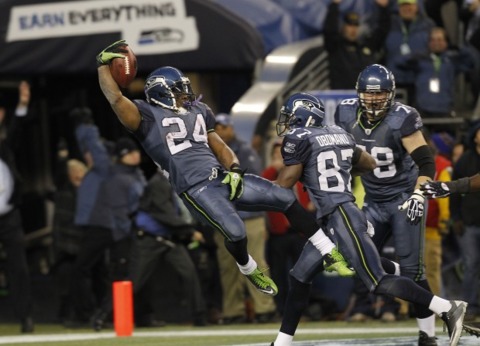Lynch, in his first playoff appearance, imitating Tecmo Bowl