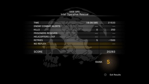 Intel Operative Rescue, got an S-Rank as well, only think you need to do is play with your pistol. Don't kill anyone, and that's it.