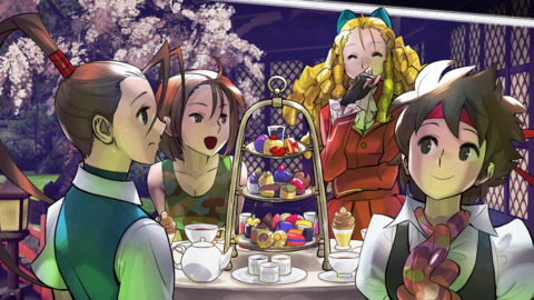 Akira enjoying sweets with Ibuki, Sakura and Karin.