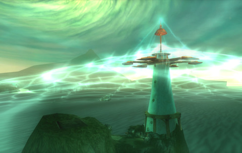 The lighthouse that you start the game on emitting the defensive shield.