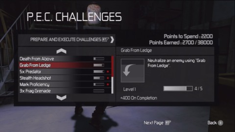  P.E.C Challenges menu.