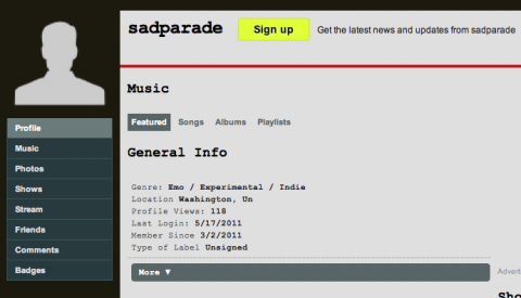The current state of sad parade's MySpace account is appropriately depressing.