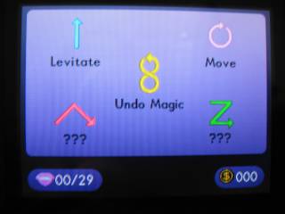 Top screen spell hints.  Stylus motions in these shapes make the magic happen.