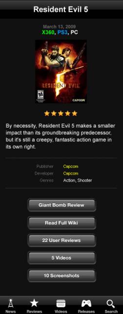 Quickie preview of Giant Bomb on the iPhone
