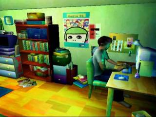 Neji's apartment, showing a poster for Radio DC, the game's fictional radio station.