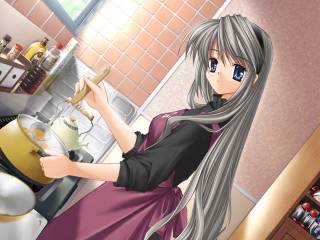 Tomoyo cooking for Tomoya at his home