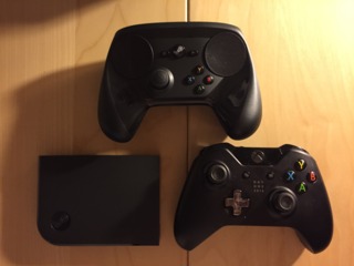 Steam Link and Steam Controller. Xbox One controller for scale.