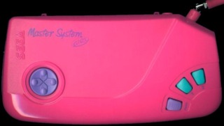 The pink Master System with built-in memory game of Mônica's Gang.