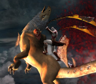  Never known for intelligence, Kratos rips the wings off the very creature he is riding.