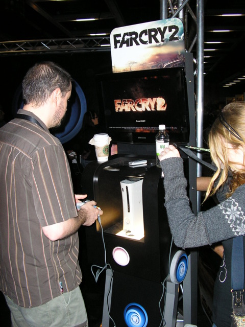 Farcry 2 They just set it up, its playing off a 360 Dev box. Its being shown by Clint Hawking, Creative Director.