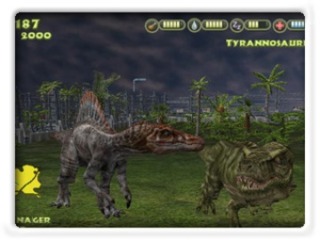 Spinosaurus and Tyrannosaurus fighting.