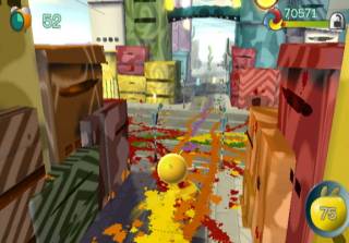 de Blob at work restoring the city's color. It's a messy job as you can see...