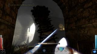 This part where you have to escape from a giant worm is bad and frustrating, but look at the obnoxiously bright lighting effects on those lightning daggers! Daggers are the second best weapon in this game, behind your foot. 