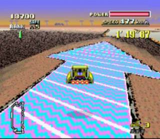 One of the game's riskier shortcuts, a giant bounce pad shaped like an arrow. 